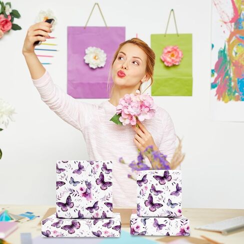 FYSUIMU Spring Wrapping Paper -Mini Roll- 17In x 32.8Ft Watercolor Purple Butterfly Gift Wrap Paper Lavender Craft Paper for Birthday Party Packing Supplies in Saudi Arabia