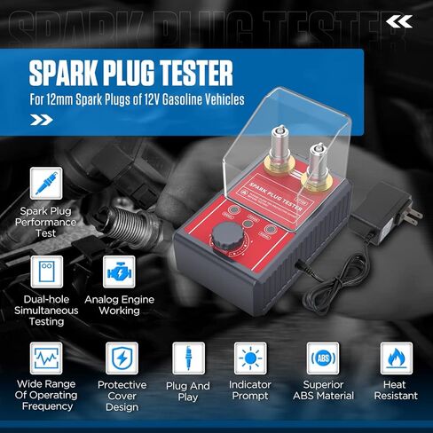 Spark Plug Tester Upgraded 12V 24V Car Spark Plug Tester Tool 0-6000rpm Working Frequency Spark Tester Dual-Hole Height Adjustable Automotive Engine Ignition Coil Tester for All Gasoline Vehicles in Kuwait
