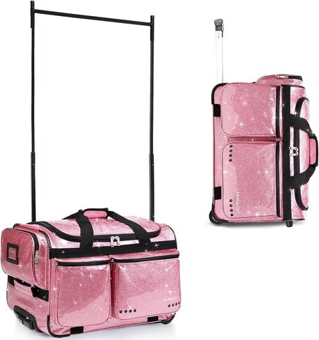 Fanwoli 23" Dance Bag | Upgraded Stable System & Waterproof Glittering Fabric | More Lightweight & Wear-Resistant | Ideal Competition Duffle Bag with Garment Rack | New for 2024 in Saudi Arabia