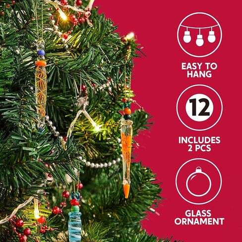12Pcs Colorful Icicle Glass Ornaments, Christmas Glass Ornaments for Christmas Tree Decorations 3.5-3.7" Long Glass Ornaments in 12 Different Designs in Saudi Arabia