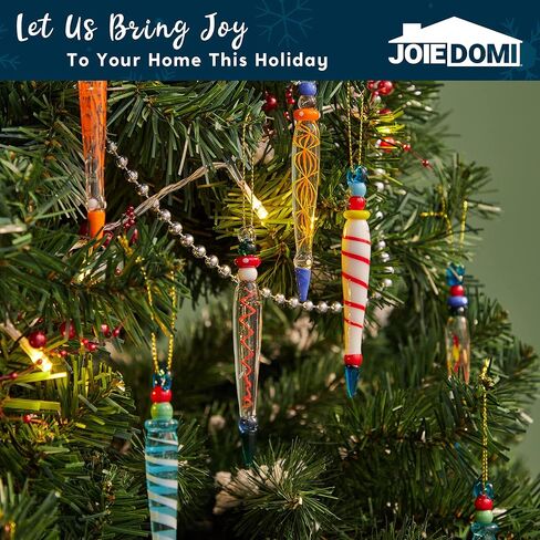 12Pcs Colorful Icicle Glass Ornaments, Christmas Glass Ornaments for Christmas Tree Decorations 3.5-3.7" Long Glass Ornaments in 12 Different Designs in Saudi Arabia