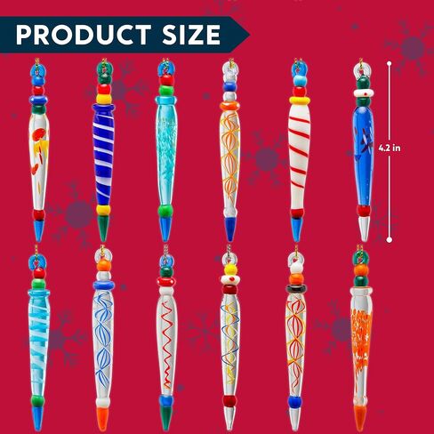 12Pcs Colorful Icicle Glass Ornaments, Christmas Glass Ornaments for Christmas Tree Decorations 3.5-3.7" Long Glass Ornaments in 12 Different Designs in Saudi Arabia