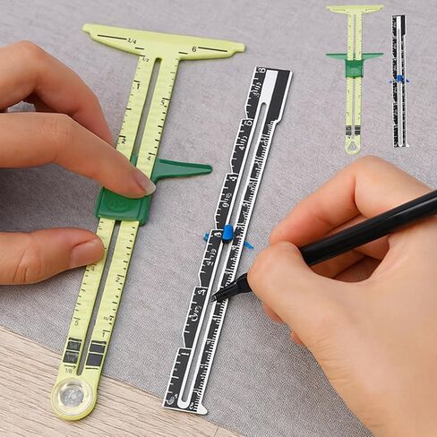 2PCS 5-in-1 T-Shaped Sewing Gauge Measuring Rulers, Sliding Gauge Tool Set for Sewing, Quilting, Knitting, Crafting, Hem Guide in Saudi Arabia