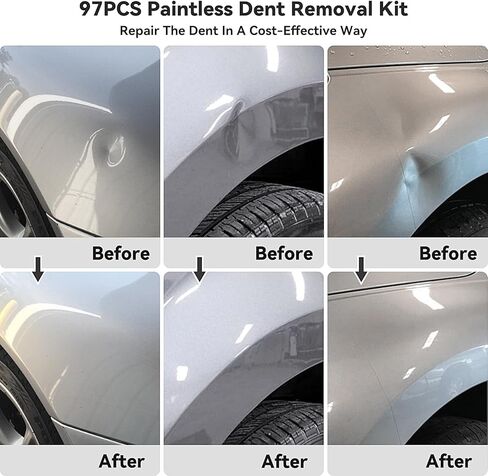 طقم أدوات سحب دنت 129 قطعة، طقم إصلاح دنتات بدون طلاء لإزالة الدنتات، طقم إزالة دنت بدون طلاء مع قضيب على شكل حرف T، ساحب جسر، رافع ذهبي، طقم ساحب دنت السيارة لباب الثلاجة الناتج عن تلف البرد in Kuwait