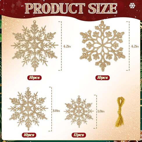 42pcs White Snowflake Ornaments-Christmas Tree Decorations, Hanging Snowflake Decorations for Christmas Tree Decor, Plastic Glitter Snow Flakes Ornaments for Christmas Indoor Winter Wonderland Decor in Saudi Arabia