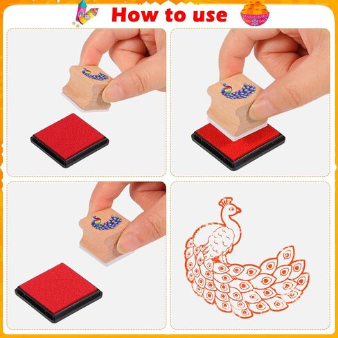 HOWAF 12pcs Diwali Crafts Wooden Stamps, Mandala Elephant Wooden Stamps Festival of Lights Card DIY Painting Scrapbooking Happy Diwali Craft Gifts Activities Party Bag Fillers in Saudi Arabia