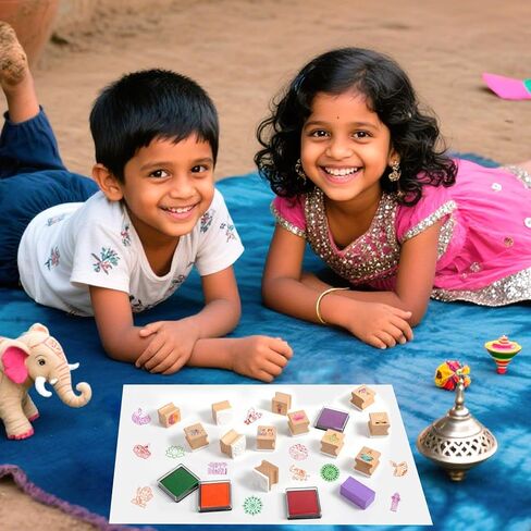 HOWAF 12pcs Diwali Crafts Wooden Stamps, Mandala Elephant Wooden Stamps Festival of Lights Card DIY Painting Scrapbooking Happy Diwali Craft Gifts Activities Party Bag Fillers in Saudi Arabia