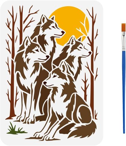 استنسل FINGERINSPIRE Wolf Pack مع فرشاة مقاس 11.7 × 8.3 بوصة، استنسل رسم شجرة غابة القمر، قابل لإعادة الاستخدام، نمط ذئاب الحيوانات الأليفة، قالب تزيين موضوع الحيوان لأثاث الأرضيات الخشبية in Saudi Arabia