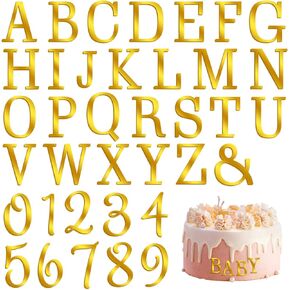 Teaaha 37PCS Acrylic Letters Cake Topper, Gold Acrylic Cake Alphabet Numbers Topper with A-Z and 0-9 DIY Cupcake Decoration Pick Personalized Letters Anniversary Wedding Baby Shower Party Supplies in Saudi Arabia