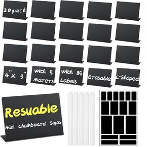 لافتات سبورة صغيرة لعرض الطعام، ملصقات طعام بوفيه قابلة لإعادة الاستخدام مقاس 4 × 3 بوصة، 20 عبوة مع 5 أقلام تحديد و85 ملصقًا للحفلات وتقديم الطعام وحفلات الزفاف (سبورة V-20 (PVC)) in Kuwait