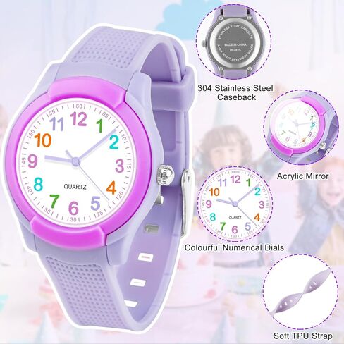 ساعة أطفال للأولاد والبنات من عمر 3 إلى 12 سنة، مقاومة للماء 3ATM للأطفال، ساعة تناظرية وقت التدريس، سهلة القراءة، هدايا الأطفال in Kuwait