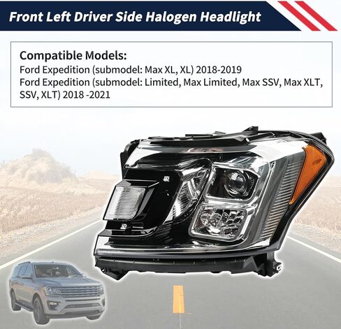مصباح هالوجين أمامي مع مصابيح أمامية يمين للراكب الأمامي JL1Z-13008-K JL1Z13008K FO2503370 FO2503370C متوافق مع Ford Expedition XLT Limited 2018-2021 in Kuwait