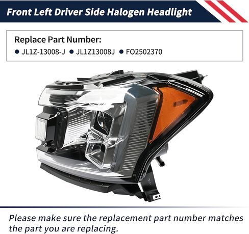 مصباح هالوجين أمامي مع مصابيح أمامية يمين للراكب الأمامي JL1Z-13008-K JL1Z13008K FO2503370 FO2503370C متوافق مع Ford Expedition XLT Limited 2018-2021 in Kuwait