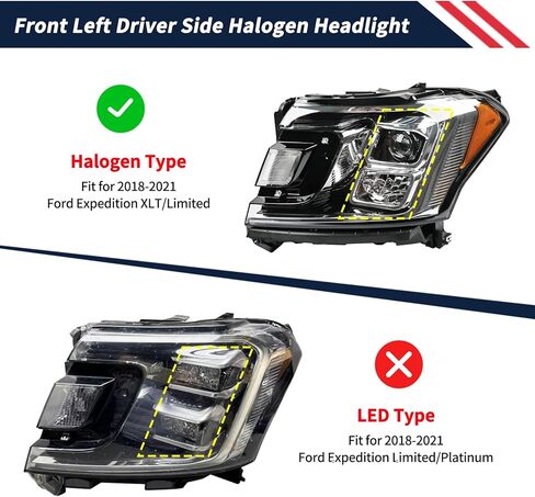 مصباح هالوجين أمامي مع مصابيح أمامية يمين للراكب الأمامي JL1Z-13008-K JL1Z13008K FO2503370 FO2503370C متوافق مع Ford Expedition XLT Limited 2018-2021 in Kuwait