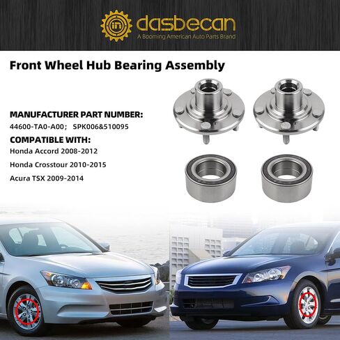 Dasbecan Front Driver & Passenger Side Wheel Hub Bearing Assembly Compatible with Honda Accord 2008-2012 Crosstour 2010-2015, Acura TSX 2009-2014 Replace# ‎44600-TA0-A0 SPK006 in Saudi Arabia