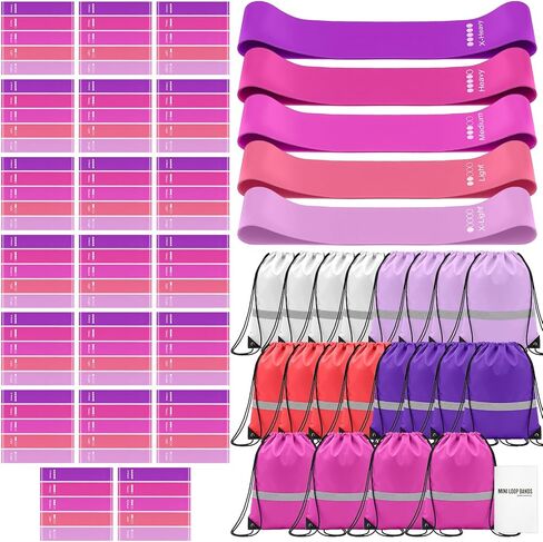 120 Pcs Workout Loop Resistance Bands Bulk, Gym Elastic Bands Set for Fitness Sport Class Students Members Gift Physical, 5 Pieces Each Set, with Large Drawstring Backpack Bags in Kuwait