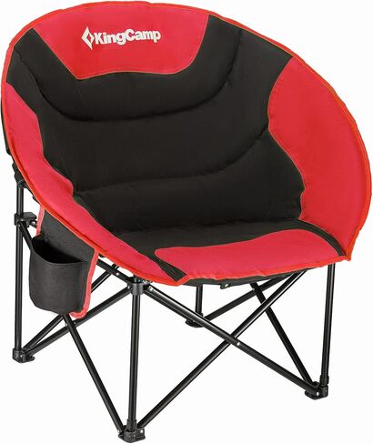 KingCamp Foldable Saucer Moon Lounge Chair with Cupholder Storage Pocket for Indoor Home or Outdoor Camping and Tailgating Use, Black/Red in Kuwait