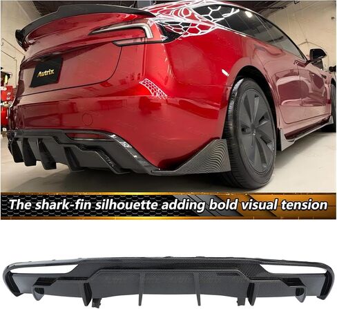 ناشر المصد الخلفي لـ 2024-2025 Tesla Model 3 Highland، ناشر خلفي للشفاه، فاصل أداء، تصميم زعانف القرش، طباعة من ألياف الكربون in Kuwait