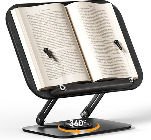 حامل كتب للقراءة، حامل كتب قابل للتعديل بقواعد دوارة 360 درجة، تصميمات قابلة للطي، ومشابك مرنة، حامل عرض متعدد الوظائف للوصفات وكتب الطبخ والمجلات والأجهزة اللوحية وأجهزة الكمبيوتر المحمولة in Saudi Arabia