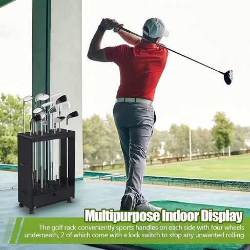 Wooden Golf Club Stand Holder Golf Putter Handle and Wheel Golf Club Holder 27 Golf Clubs, Multiple Golf Ball and Putter Covers, Golf Club Holder Indoor Home Office Club Simulator in Saudi Arabia