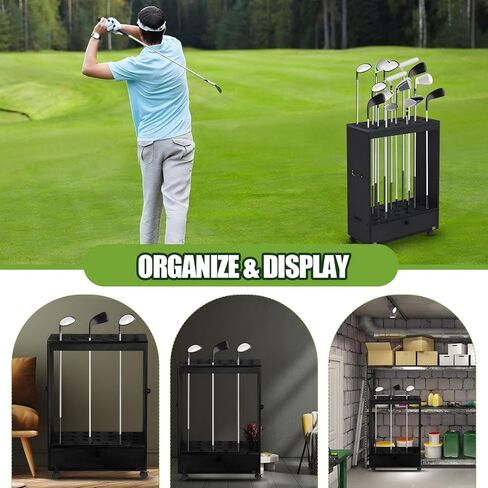 Wooden Golf Club Stand Holder Golf Putter Handle and Wheel Golf Club Holder 27 Golf Clubs, Multiple Golf Ball and Putter Covers, Golf Club Holder Indoor Home Office Club Simulator in Saudi Arabia