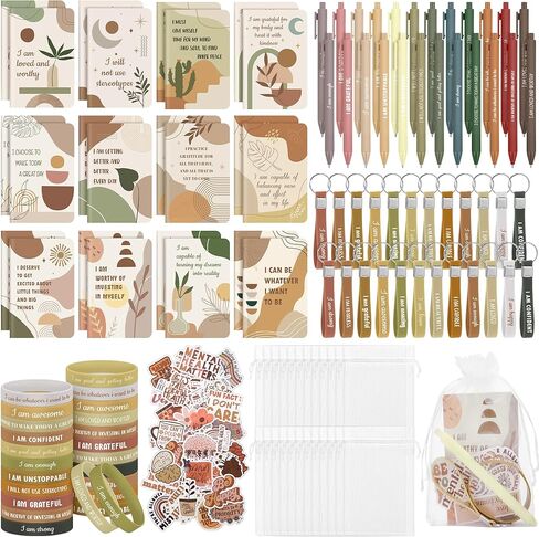 Aodaer 170 Pieces Positive Affirmation Gifts Set Motivational Quote Notebooks with Inspirational Pens Silicone Bracelets Keychains Stickers Organza Bags for School Office Party Favor Supply, Bohemia in Saudi Arabia