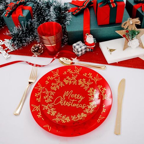 Morejoy 175PCS Thanksgiving Plastic Plates, Pink Gold Plastic Plates Disposable Include: 25 Dinner Plates, 25Dessert Plates,25 Cups,25 Forks,25 Knives,25 Spoons,25 Napkins,Perfect for Thanksgiving. in Kuwait