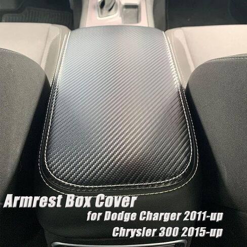 غطاء وحدة التحكم المركزية BOYUER غطاء وسادة جلدية لمسند الذراع متوافق مع دودج تشارجر 2011-2023/كرايسلر 300 2015-2023 (ألياف الكربون) in Kuwait