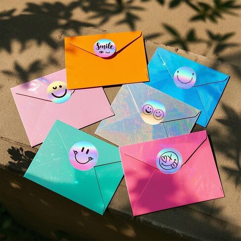 500-Count Rainbow Laser Thank You Stickers - 8 Holographic Designs for Gifts & Packaging in Saudi Arabia