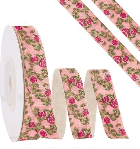 Pink Floral Ribbon 5/8" x 10Yards Vintage Flower Ribbons for Bow Wreath Craft Gift Wrap, Floral Flowers Printed Cotton Ribbon for DIY Handmade Hair Bow Festival Wedding Home Party Decor in Saudi Arabia