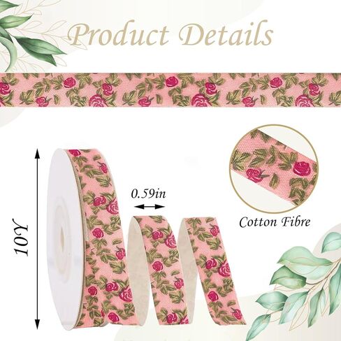 Pink Floral Ribbon 5/8" x 10Yards Vintage Flower Ribbons for Bow Wreath Craft Gift Wrap, Floral Flowers Printed Cotton Ribbon for DIY Handmade Hair Bow Festival Wedding Home Party Decor in Saudi Arabia