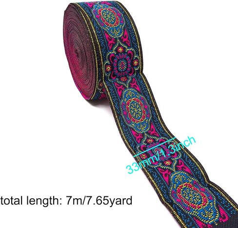 7.6 Yard Vintage Ethnic Style Jacquard Ribbon Boho Emobridered Woven Ribbon Persian Floral Fabric Trim Clothing Decoration Supplies for DIY Clothing Crafts Making in Saudi Arabia