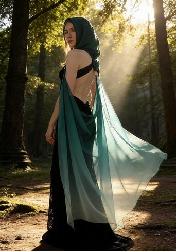 DAZCOS Women's Chiffon Fairy Hooded Cape Elf Sheer Cloak Tulle Bridal Off Shoudler Capelet in Kuwait