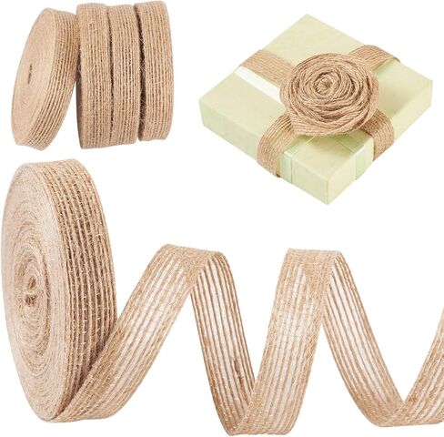 54.7 Yards Natural Rustic Jute Burlap Ribbon Roll 0.59inch Hessian Ribbon Jute Burlap Ribbon for DIY Gift Wrapping Bow Wreath Craft Projects Wedding Christmas Home Decoration, 5 Rolls in Saudi Arabia