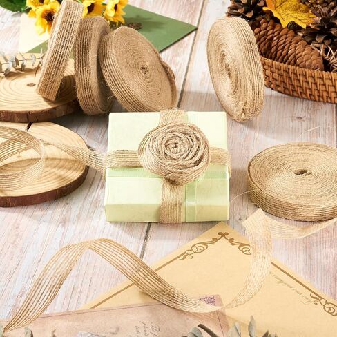 54.7 Yards Natural Rustic Jute Burlap Ribbon Roll 0.59inch Hessian Ribbon Jute Burlap Ribbon for DIY Gift Wrapping Bow Wreath Craft Projects Wedding Christmas Home Decoration, 5 Rolls in Saudi Arabia