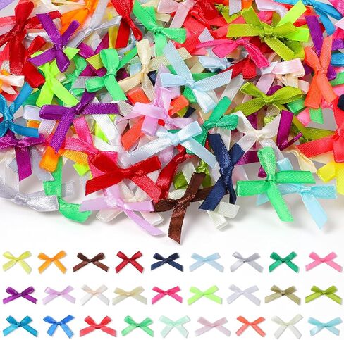 Colorful Mini Ribbon Craft Bows 200pcs 1.57" X 1.38" Satin Ribbon Small Bows for Crafting Decor Fabric Tiny Bows for Baby Girls DIY Embellishments for Gifts Clothes and Party Decorations in Saudi Arabia