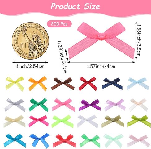 Colorful Mini Ribbon Craft Bows 200pcs 1.57" X 1.38" Satin Ribbon Small Bows for Crafting Decor Fabric Tiny Bows for Baby Girls DIY Embellishments for Gifts Clothes and Party Decorations in Saudi Arabia