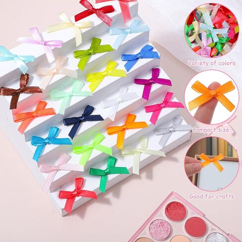 Colorful Mini Ribbon Craft Bows 200pcs 1.57" X 1.38" Satin Ribbon Small Bows for Crafting Decor Fabric Tiny Bows for Baby Girls DIY Embellishments for Gifts Clothes and Party Decorations in Saudi Arabia