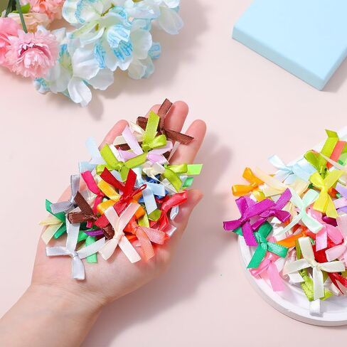 Colorful Mini Ribbon Craft Bows 200pcs 1.57" X 1.38" Satin Ribbon Small Bows for Crafting Decor Fabric Tiny Bows for Baby Girls DIY Embellishments for Gifts Clothes and Party Decorations in Saudi Arabia
