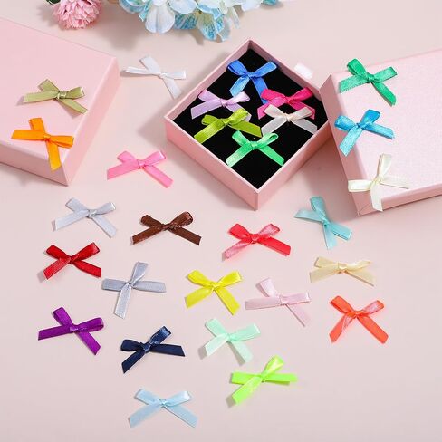 Colorful Mini Ribbon Craft Bows 200pcs 1.57" X 1.38" Satin Ribbon Small Bows for Crafting Decor Fabric Tiny Bows for Baby Girls DIY Embellishments for Gifts Clothes and Party Decorations in Saudi Arabia