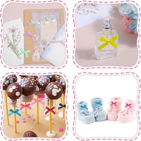 Colorful Mini Ribbon Craft Bows 200pcs 1.57" X 1.38" Satin Ribbon Small Bows for Crafting Decor Fabric Tiny Bows for Baby Girls DIY Embellishments for Gifts Clothes and Party Decorations in Saudi Arabia