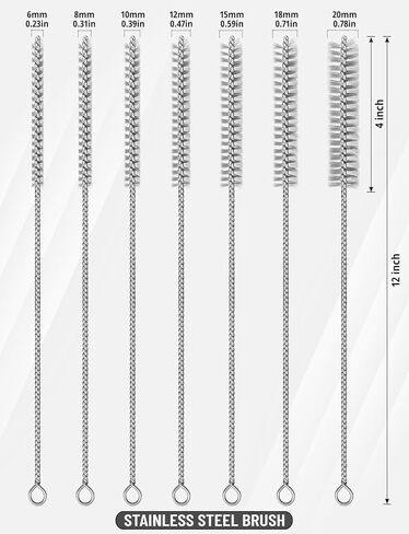 7pcs Stainless Steel Brushes Set, 12 inch Pipe Cleaner Brush，Parts Cleaning Brush Bore Brushes for Tubes, Cylinders, Bottle, Auto Parts (6mm/8mm/10mm/12mm/15mm/18mm/20mm) in Saudi Arabia