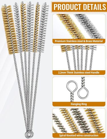7pcs Stainless Steel Brushes Set, 12 inch Pipe Cleaner Brush，Parts Cleaning Brush Bore Brushes for Tubes, Cylinders, Bottle, Auto Parts (6mm/8mm/10mm/12mm/15mm/18mm/20mm) in Saudi Arabia