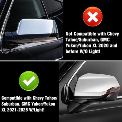 Moonlinks متوافقة مع Chevy Suburban/Tahoe، GMC Yukon/Yukon XL غطاء مرآة جانبية 2021 2022 2023 2024 2025، غطاء مرآة بمشبك على جانب السائق الأيسر الأبيض والراكب الأيمن مع إشارة الانعطاف in Saudi Arabia