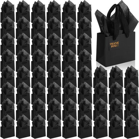 Qilery 50 Pcs Christmas Mini Paper Gift Bags Bulk with Tissue Paper Small Gift Bags with Handle and Tags for Birthday Wedding Thanksgiving Christmas Party Business(Brown,4.7 x 2.4 x 3.9'') in Saudi Arabia