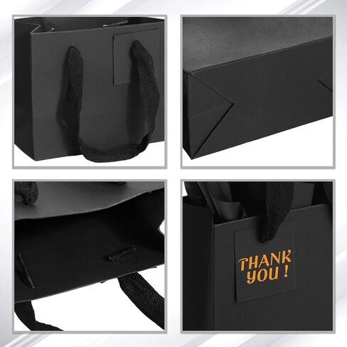 Qilery 50 Pcs Christmas Mini Paper Gift Bags Bulk with Tissue Paper Small Gift Bags with Handle and Tags for Birthday Wedding Thanksgiving Christmas Party Business(Brown,4.7 x 2.4 x 3.9'') in Saudi Arabia