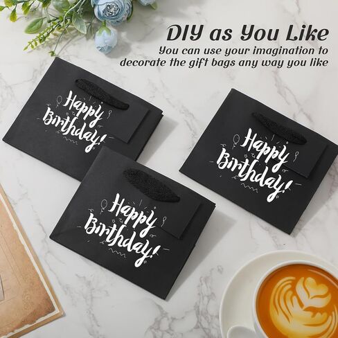 Qilery 50 Pcs Christmas Mini Paper Gift Bags Bulk with Tissue Paper Small Gift Bags with Handle and Tags for Birthday Wedding Thanksgiving Christmas Party Business(Brown,4.7 x 2.4 x 3.9'') in Saudi Arabia