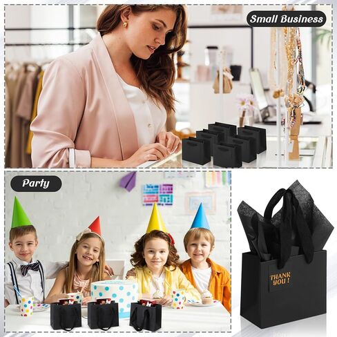 Qilery 50 Pcs Christmas Mini Paper Gift Bags Bulk with Tissue Paper Small Gift Bags with Handle and Tags for Birthday Wedding Thanksgiving Christmas Party Business(Brown,4.7 x 2.4 x 3.9'') in Saudi Arabia