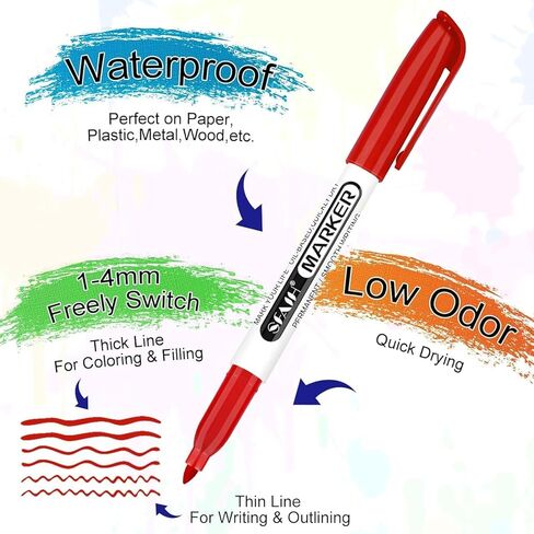SFAIH 144 Pack Permanent Markers Bulk - Classroom Set, 12 Vibrant Colors, Works on Paper, Clothes, Plastic, Fabric, Wood, Student Art Supplies, Drawing, Coloring, Non-Toxic, Classroom Group Supplies in Saudi Arabia