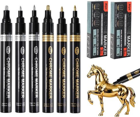 6 Pcs Mirror Repair Kit, Silver & Gold Chrome Markers for Gundam, Model Car Touch Up, DIY Crafts - Featuring 3 Precision Tips (1mm/2mm/3mm) for a Permanent, High-Gloss Finish on Multiple Surfaces in Saudi Arabia